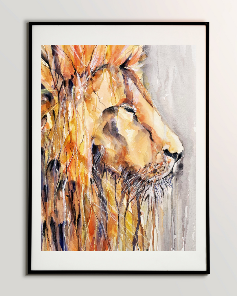 Vibrant Lion Watercolour & Pastel Print